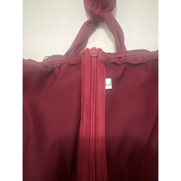 Deep V-Neck Cross Back Fringed Skirt Romper Jumpsuit Burgandy Size L - Picture 14 of 16